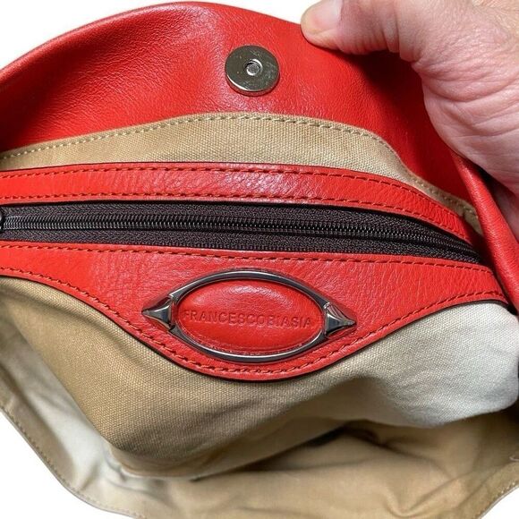 Francesco Biasia Hobo Leather Shoulder Hand Bag Purse Burnt Orange & Brown - Picture 6 of 14